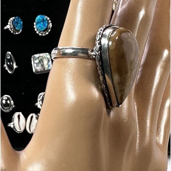 💕 Agate gemstone, silver plated ring stamp 925 handcrafted size 9 - Picture 3 of 6